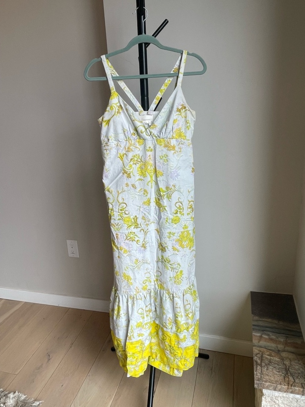 Anthropologie Blue and Yellow Floral Maxi Dress